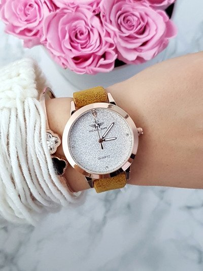 Women's Watch Michael John Evento Mustard Suede Brocade Strap