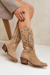 Suede Boots With Perforated Shaft Beige Zazoo 3714