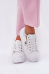 Buty Sportowe Eko Skórzane Platforma Białe Velionna