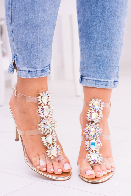 Lu Boo Gold Stiletto Zircon Sandals Serenade