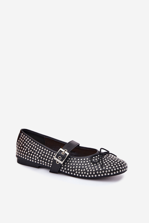 Embellished Ballet Flats With Bow And Strap Black Zdivisa