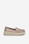 Womens Leather Moccasins On Platform And Wedge Rose Gold Elanindel