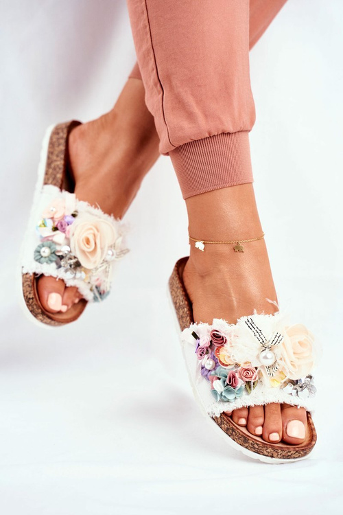 Women's Slides With Flowers White Enrissa