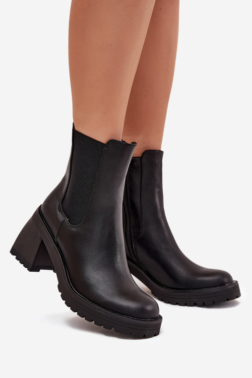 Womens Ankle Boots On Heel Black Thalira