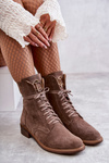 Botki Sznurowane Zamsz Ozdoba Brązowe Nicole 2750