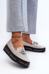 Shiny Women's Leather Loafers on Platform S.Barski LR400 Silver