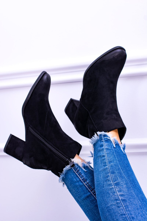 Damskie Czarne Botki Na Słupku Zamsz Ferimate