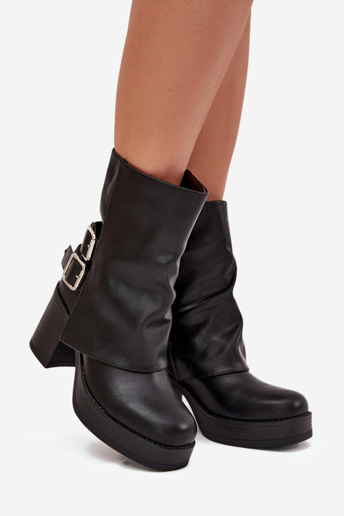 Women's Heeled Ankle Boots With Buckles Black Marena