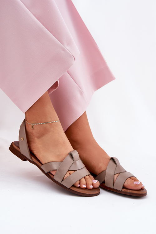 Zazoo 40185 Comfortable Leather Slip-On Sandals Dark Beige