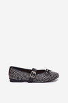 Embellished Ballet Flats With Bow And Strap Black Zdivisa