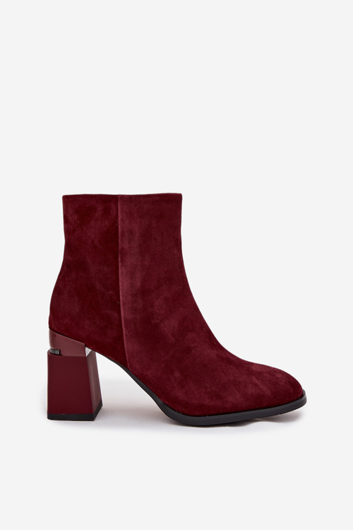Women's Ankle Boots Made of Natural Suede on Heel Lined D&A CR52-718 Bordeaux