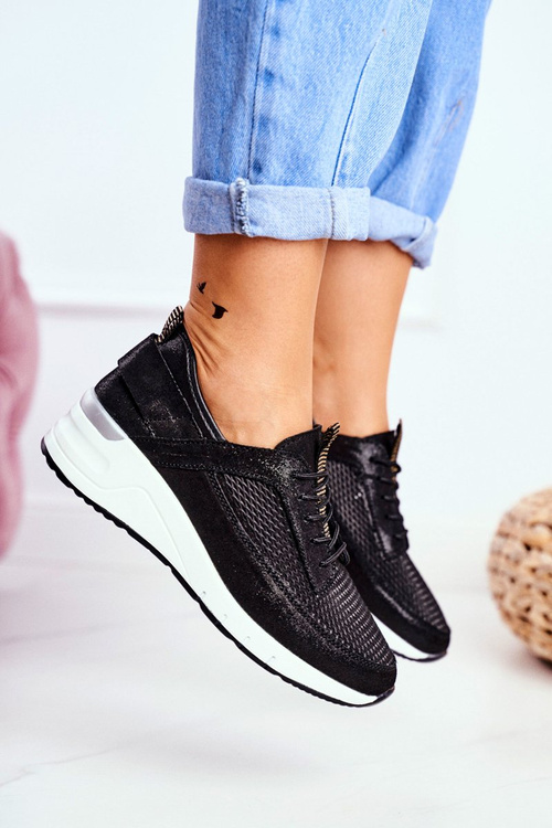 Women's Sports Shoes Leather Black Love Me