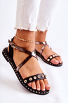 Fashionable Women's Sandals With Rhinestones Black Camalisa