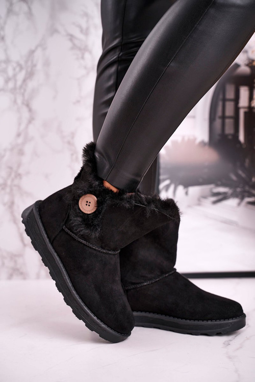 Women's Snow Boots Suede with Fur Black Button