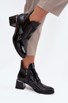 Leather Lacquered Block Heel Boots with Decorative Detail Insulated Zazoo 60560 Black