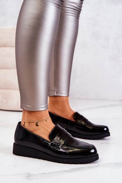 Lacquered Wedge Moccasins La.Fi Black Alannah