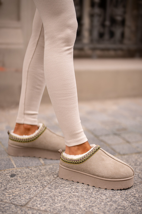 Women's Platform Winter Boots Insulated With Fur Green Straps