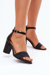 Women's Heeled Sandals with Woven Strap Black Asdine