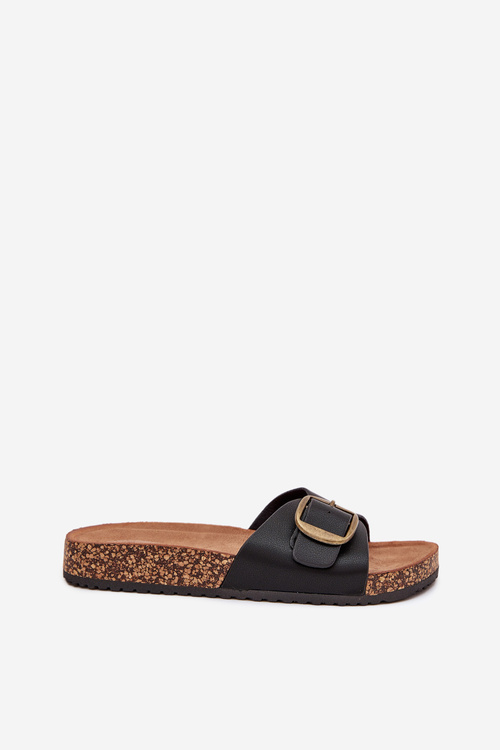 Women's sandals on cork platform with buckle black Vianara