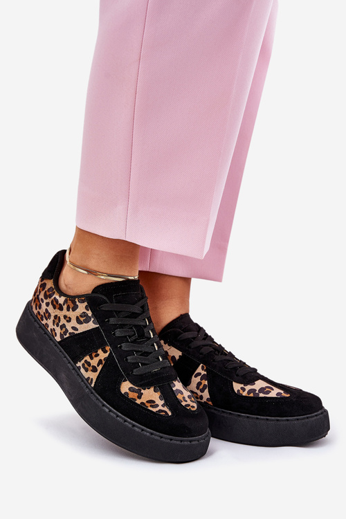 Women's Sneakers With Leopard Print On Platform Black Nativira