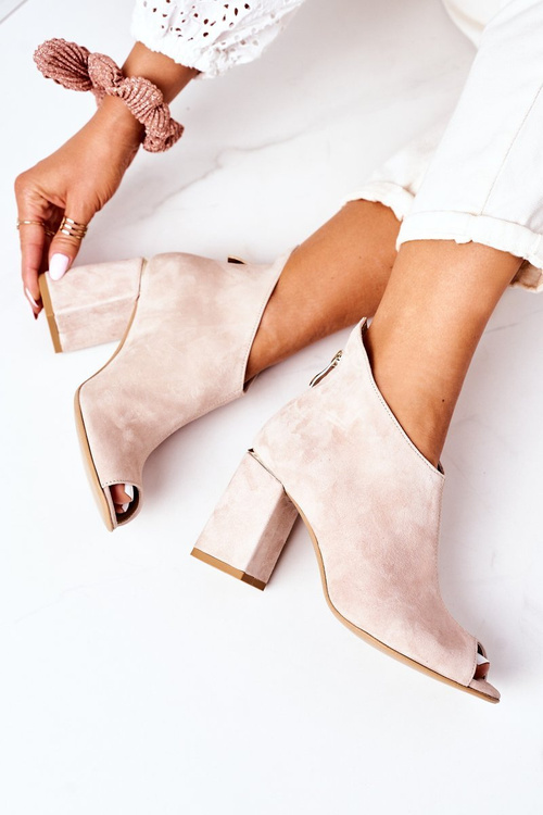 Suede Boots On A Block Heel Lewski Shoes 3044 Beige