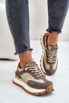 Damskie Sneakersy Na Platformie Skóra Naturalna Beżowe Vinceza 41465