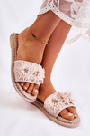 Women's Slippers With Material Flowers Beige Susana