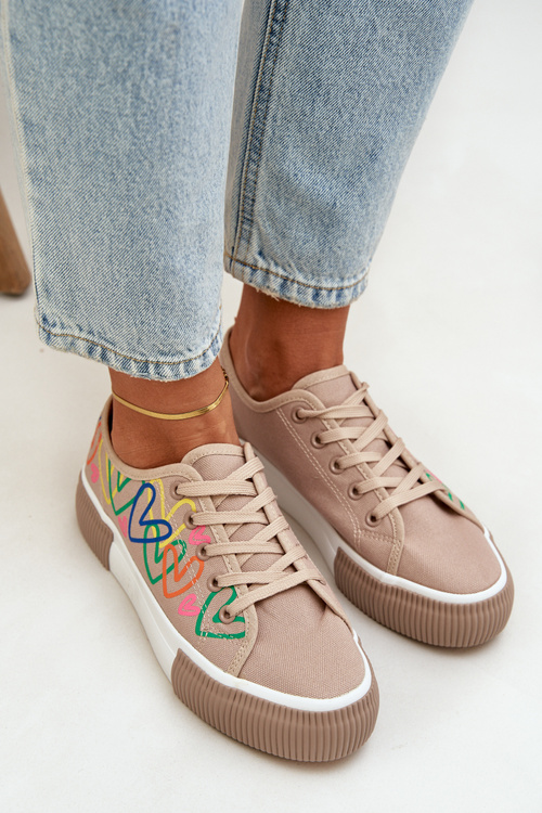 Women Sneakers Hearts Dark Beige Fonirea