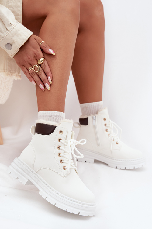 Women's Insulated Ankle Boots With Zip White Tharika