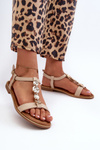 Flat Women's Sandals With Beige Decorations Muridia