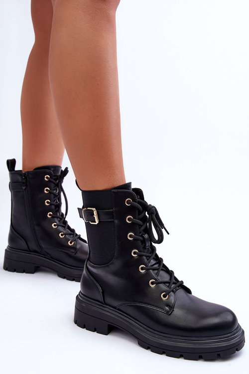 Women's Leather Boots Workery Black Chrezy