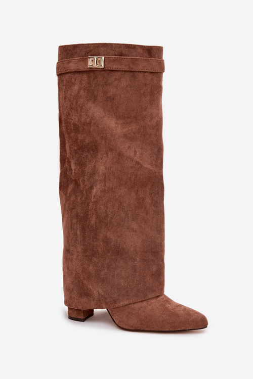 Evo eco suede boots heel column with zipper lined rolled shaft dark beige Evyra