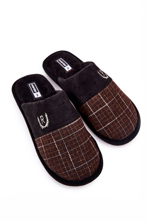 Padded Checked slippers Black and Brown Blase