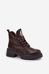 Warm Lined Women's Ankle Boots with Golden Detail Chocolate Kavirae