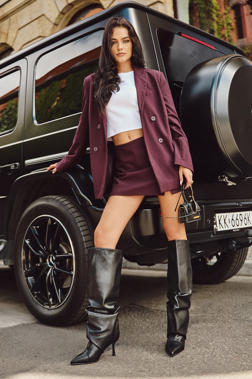 Damskie Wsuwane Kozaki Ocieplane Szpilka Marszczenie Czarne Angelica