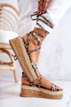 Leather Sandals Espadrilles On the Wedge Beige and brown Shanny