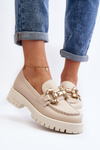 Women's Leather Moccasins with Decoration CheBello 4369 Beige