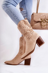 Women's Suede Boots With Cowboy Boots Beige Ariane