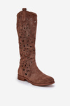 Cutout Boots On Flat Heel Brown HY51-176