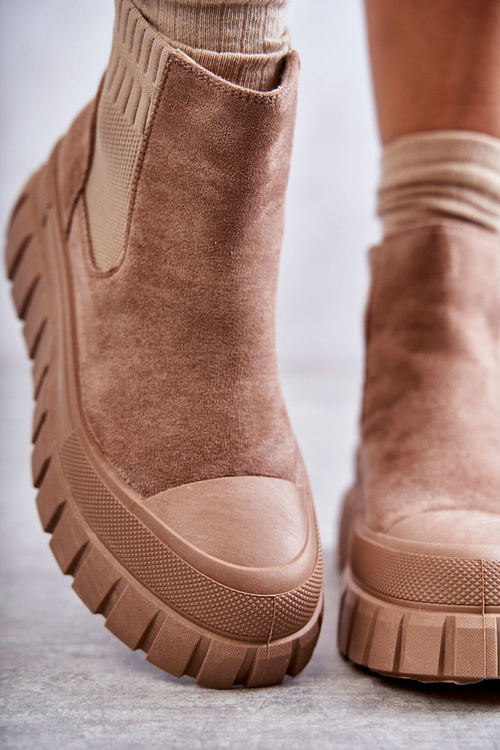 Fashionable Slip-On Boots On The Platform Dark Beige Jenna