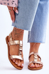 Women's Flat Sandals With A Decorative Belt Gold Berry
