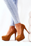 Classic Suede Platform Stilettos Camel Silly