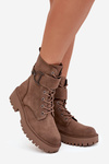 Women's Workery Boots with Lining with Decorative Strap Dark Beige Ulivine