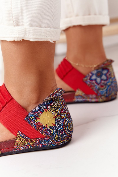 Leather Sandals With Drawstring Maciejka 03375 Red-Yellow