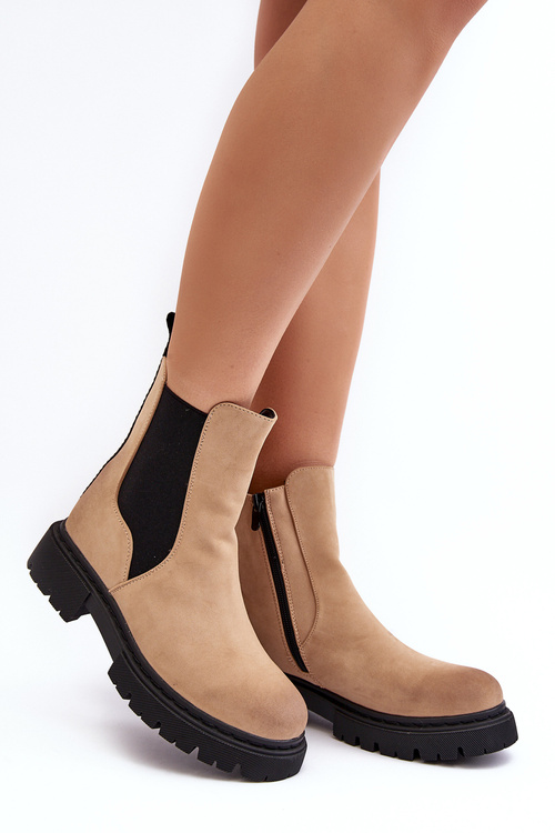 Women's Lined Ankle Boots with Zipper Beige Vesta
