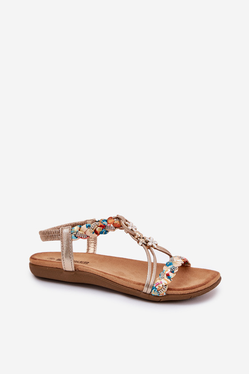 Ladies Flat Sandals With Woven Straps And Charms Artiker 54C1323 Gold