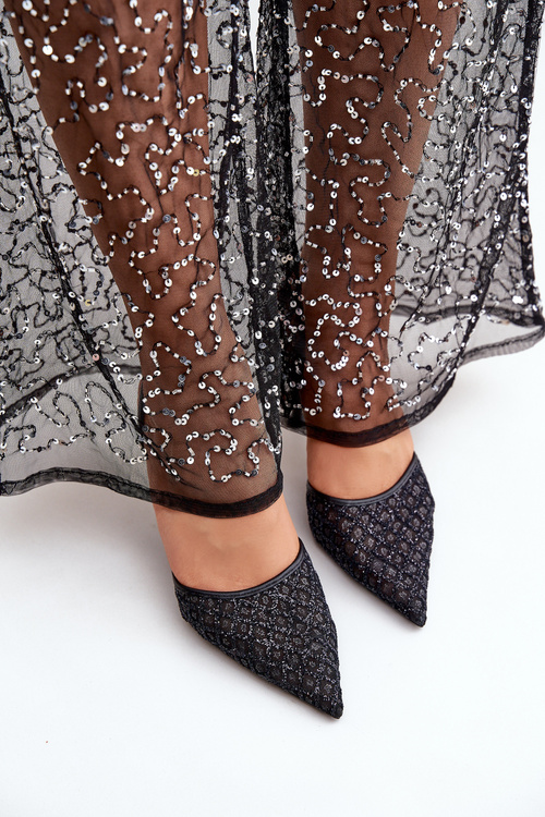 Heels With Open Back Decorated With Glitter Black Berilae