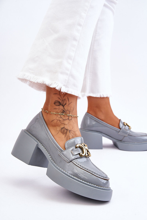Fashionable Brogues Pumps On Massive Heels Light Blue Imani
