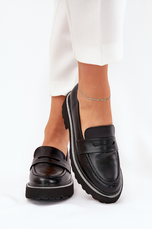 Women's Moccasins Eco Leather With Zirconia Black Wilamla