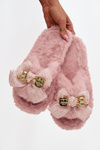 Furry Women's Slippers with Bow and Gold Decoration Pink Nolara